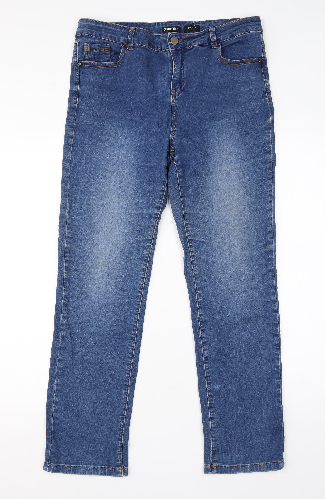 TU Womens Blue  Cotton Straight Jeans Size 14 L25 in Regular