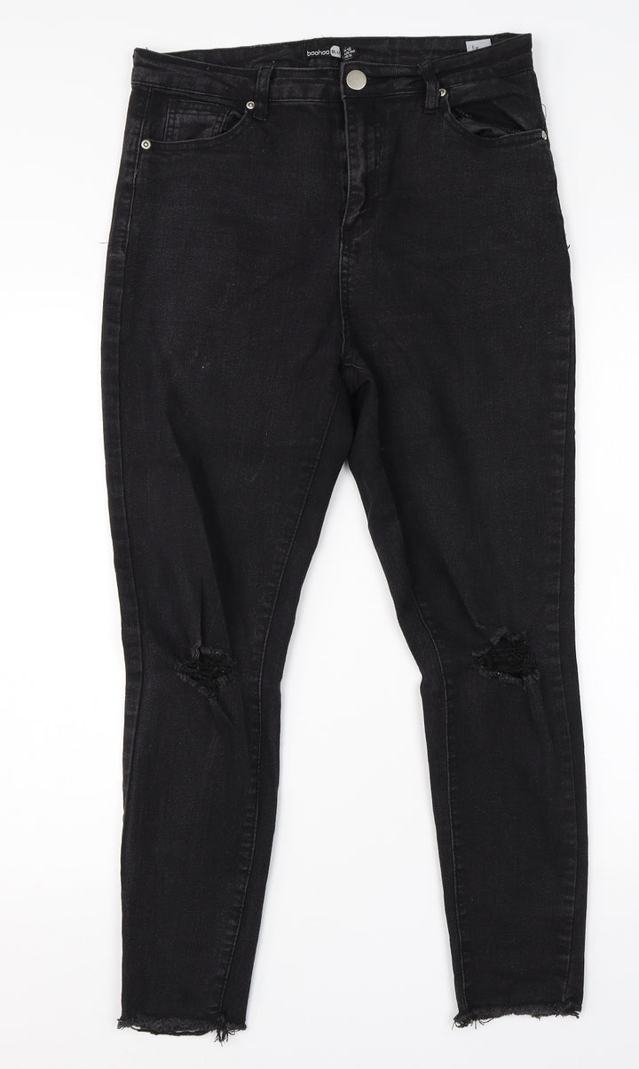 Boohoo Womens Black  Cotton Skinny Jeans Size 12 L24 in Regular