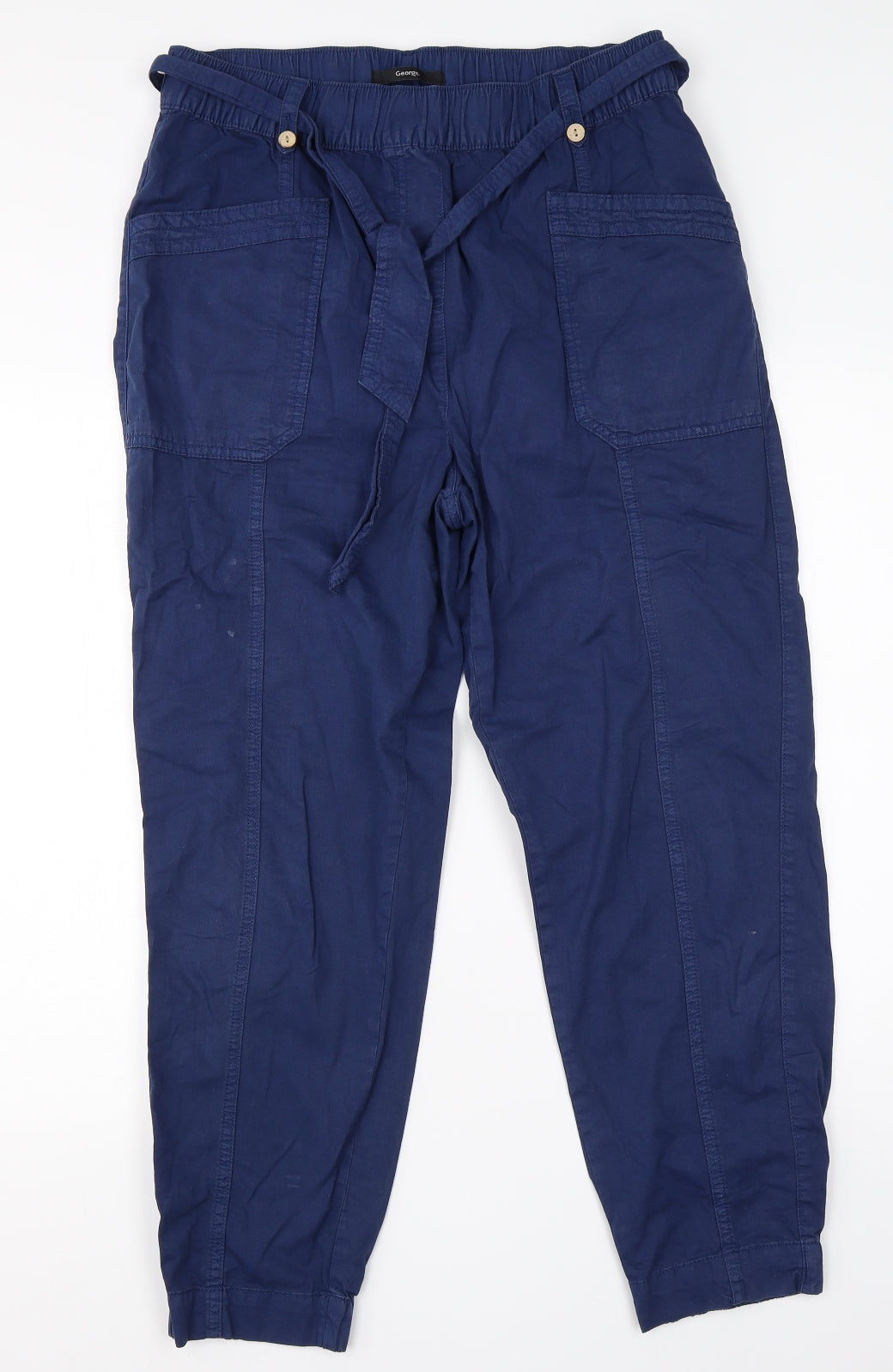 George Womens Blue  Cotton Cargo Trousers Size 14 L25 in Regular