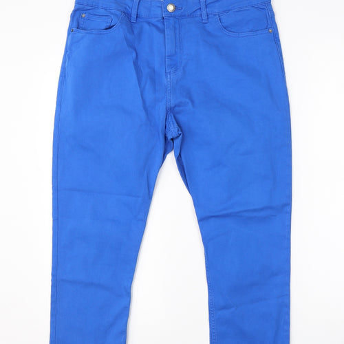 M&S Womens Blue  Cotton Skinny Jeans Size 14 L20 in Regular