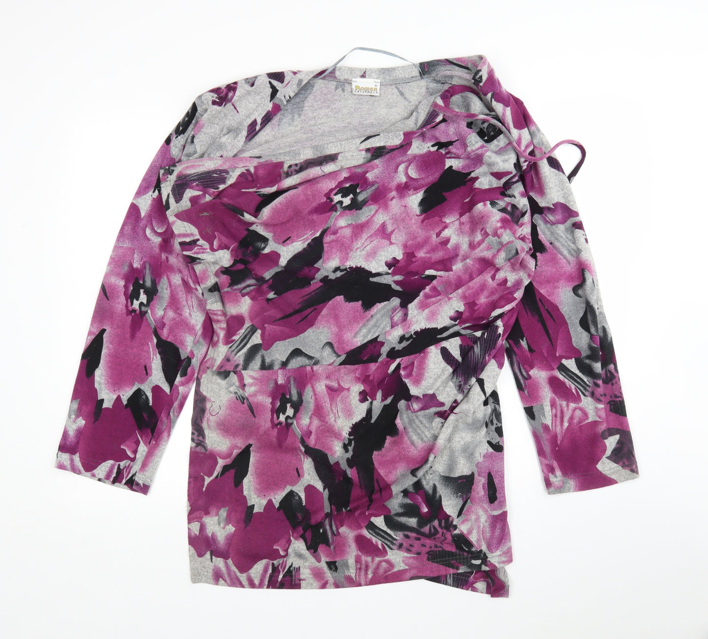 Roman Womens Multicoloured V-Neck Floral Polyester Wrap Jumper Size XL