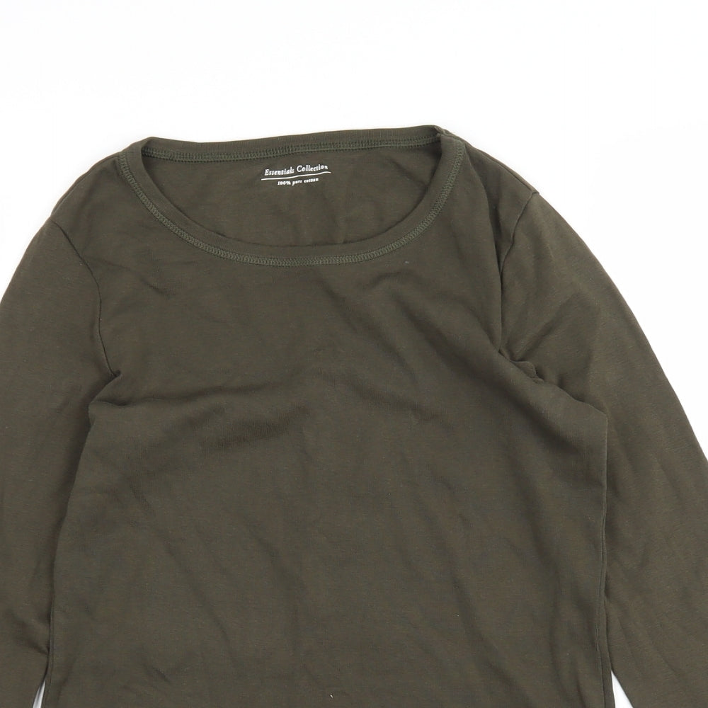 M&S Womens Green  Cotton Basic T-Shirt Size 12 Round Neck