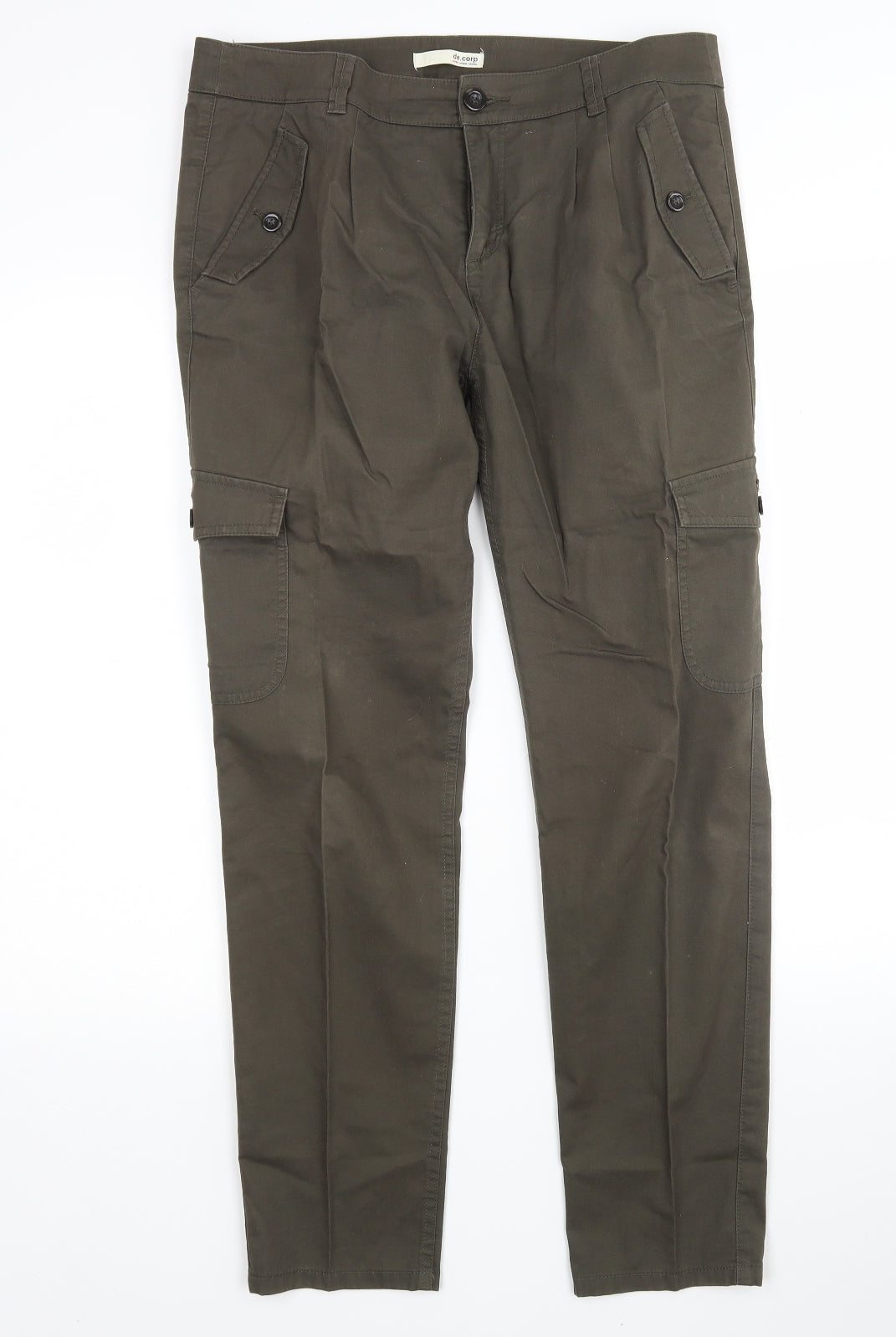De Corp Womens Green  Cotton Cargo Trousers Size 12 L30 in Regular