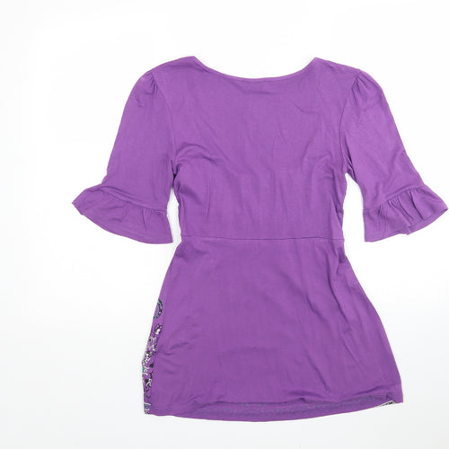 b.p.c Womens Purple Paisley Viscose Basic Blouse Size S Scoop Neck