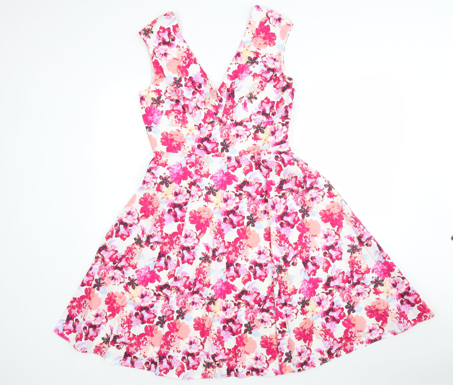 F&F Womens Multicoloured Floral Polyester Fit & Flare  Size 14  V-Neck