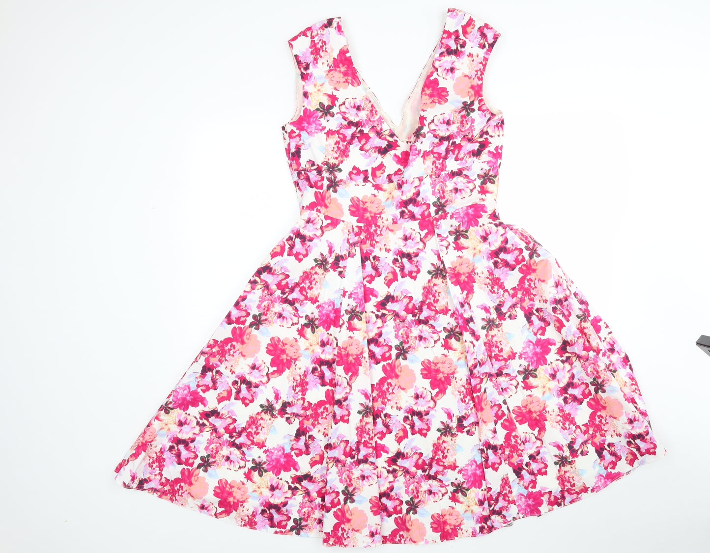 F&F Womens Multicoloured Floral Polyester Fit & Flare  Size 14  V-Neck