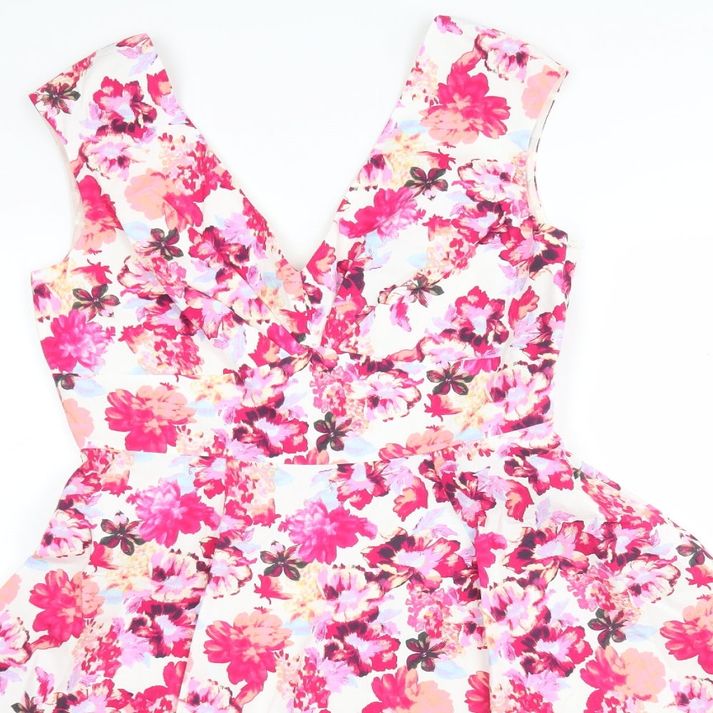F&F Womens Multicoloured Floral Polyester Fit & Flare  Size 14  V-Neck