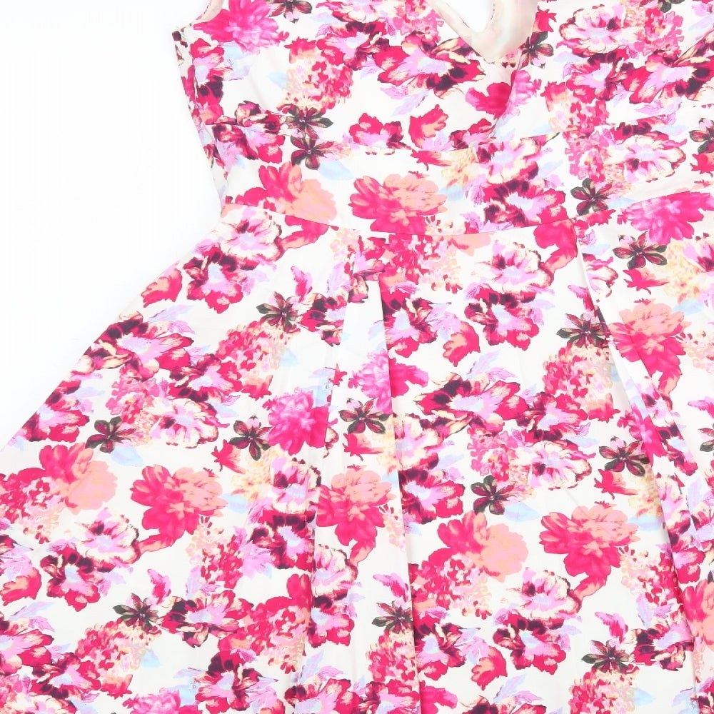 F&F Womens Multicoloured Floral Polyester Fit & Flare  Size 14  V-Neck