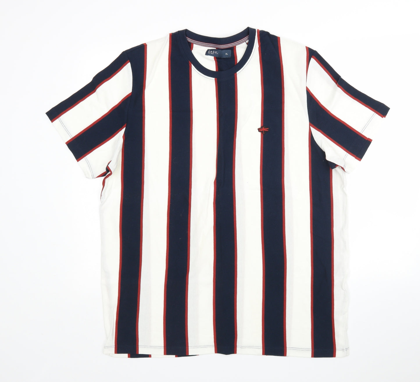 Easy Mens Multicoloured Striped Cotton  T-Shirt Size XL Round Neck