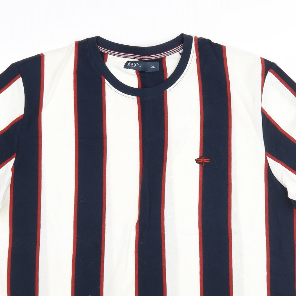 Easy Mens Multicoloured Striped Cotton  T-Shirt Size XL Round Neck