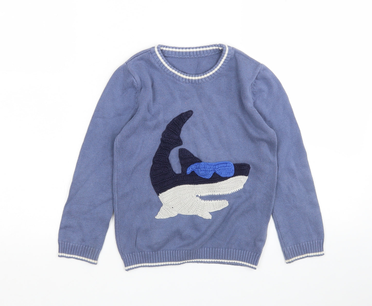 Mothercare Boys Blue Round Neck  Cotton Pullover Jumper Size 5-6 Years