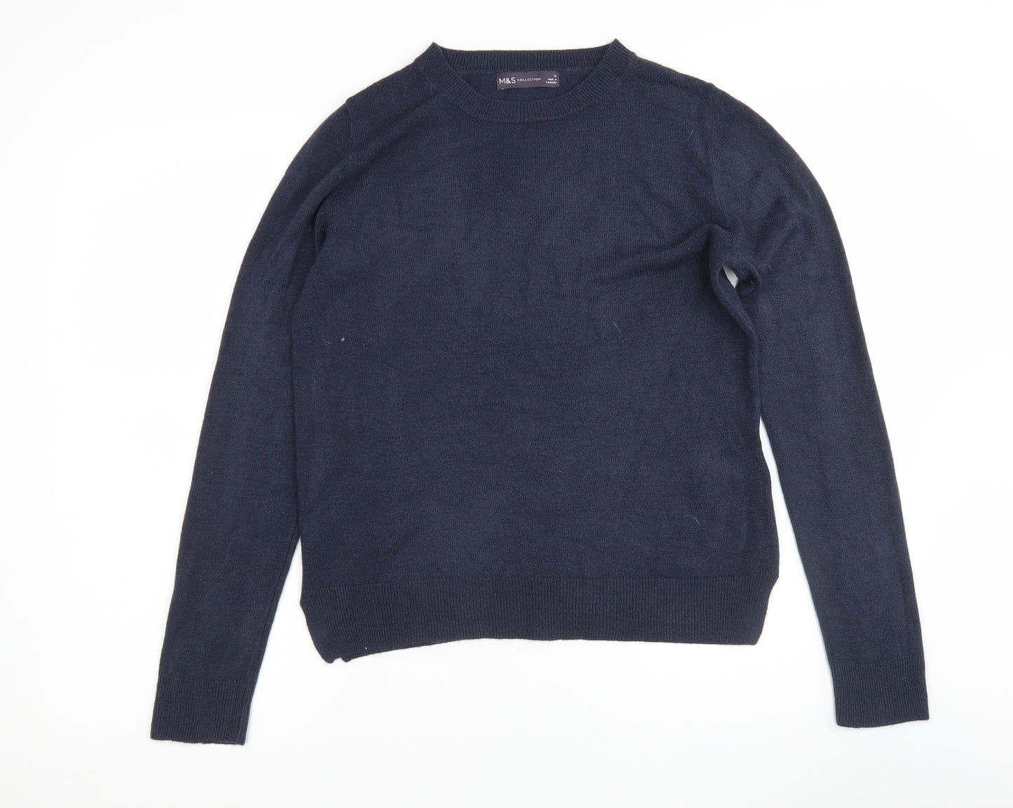 M&S Womens Blue Round Neck  Acrylic Pullover Jumper Size 10