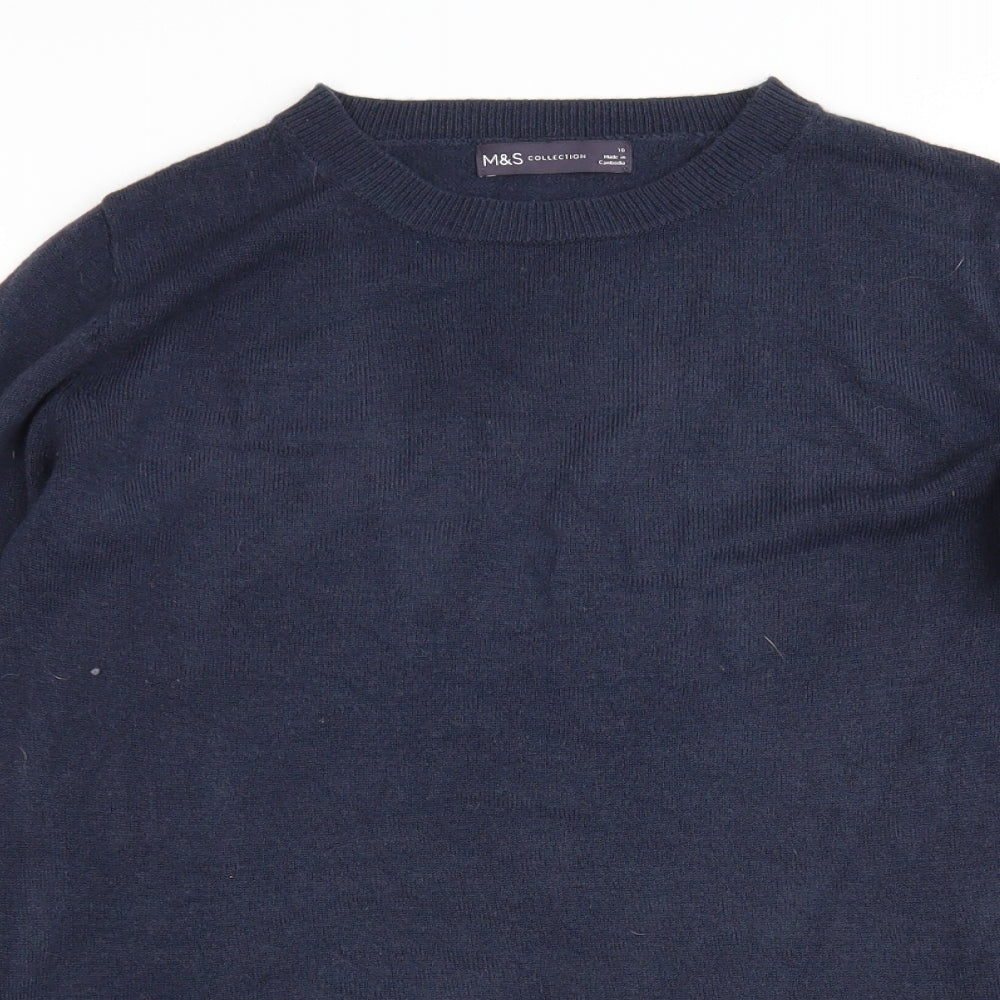 M&S Womens Blue Round Neck  Acrylic Pullover Jumper Size 10
