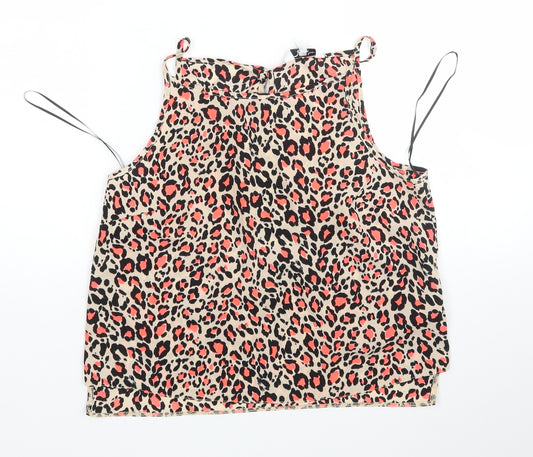 Front view of New Look women’s multicoloured animal print polyester basic tank, size UK 10, round neck