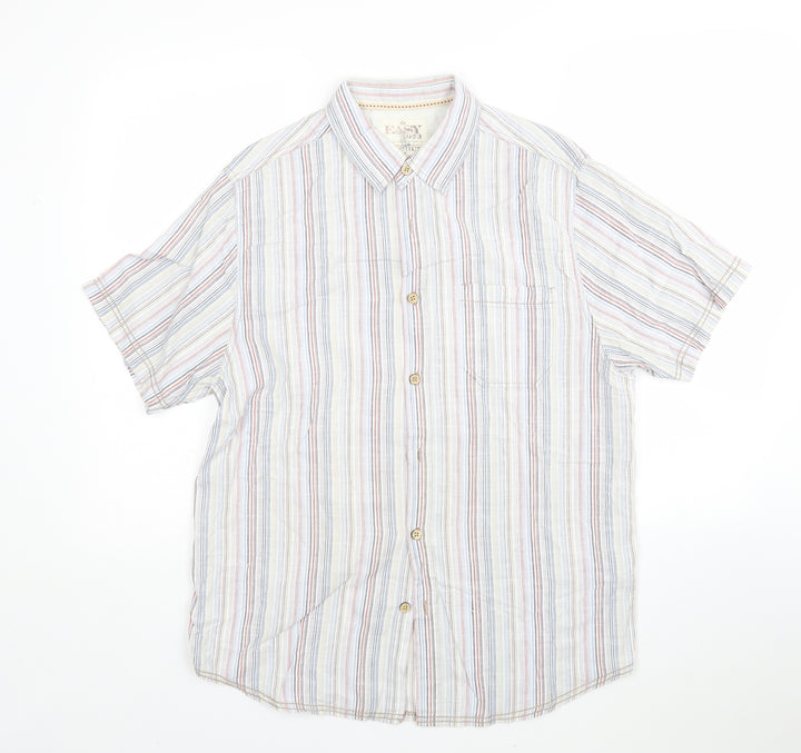 Easy Mens Multicoloured Striped Button-Up Size L Collared