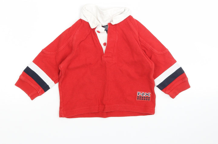 NX Boys Red Cotton Basic Polo Size 9-12 Months Collared
