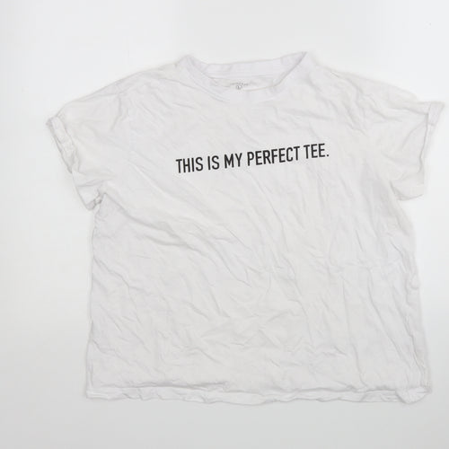 Primark Womens White  Cotton Basic T-Shirt Size L Round Neck