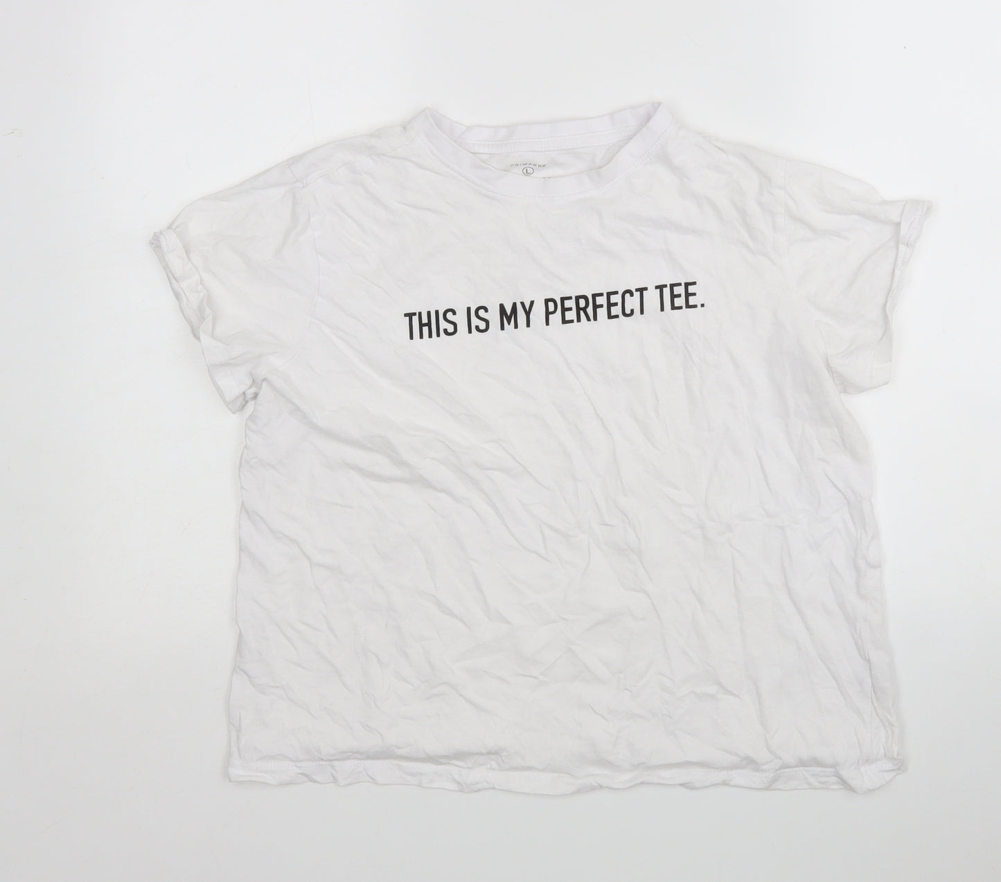 Primark Womens White  Cotton Basic T-Shirt Size L Round Neck