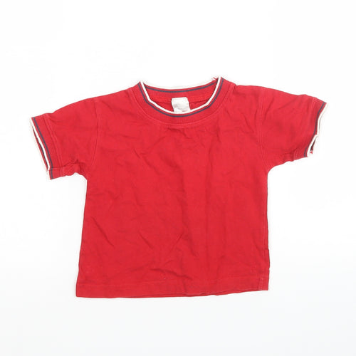 Tiny Ted Boys Red  Cotton Basic T-Shirt Size 9-12 Months Round Neck