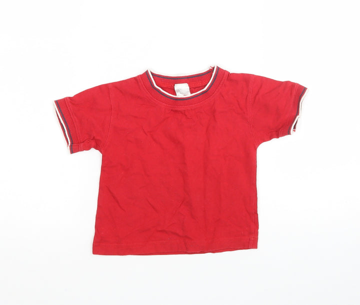 Tiny Ted Boys Red  Cotton Basic T-Shirt Size 9-12 Months Round Neck