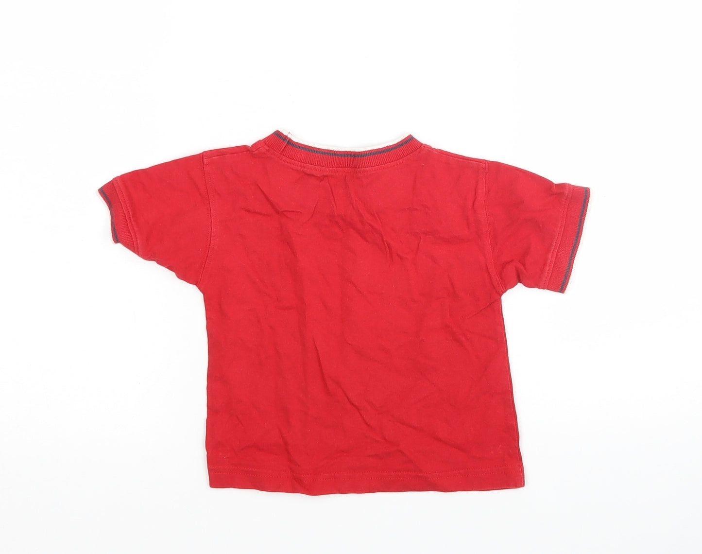 Tiny Ted Boys Red  Cotton Basic T-Shirt Size 9-12 Months Round Neck