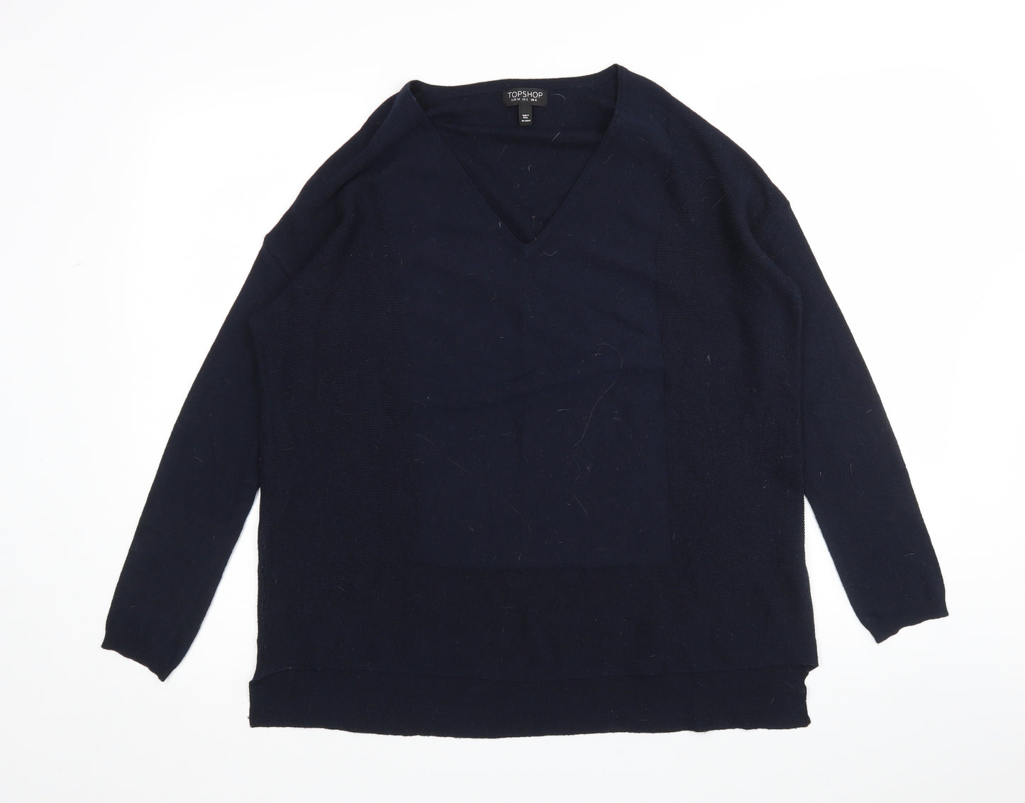 Topshop Womens Blue V-Neck  Polyester Pullover Jumper Size 6
