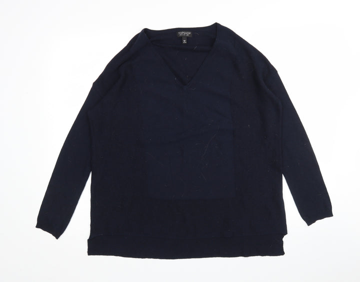 Topshop Womens Blue V-Neck  Polyester Pullover Jumper Size 6