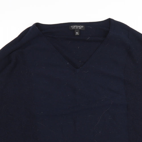 Topshop Womens Blue V-Neck  Polyester Pullover Jumper Size 6