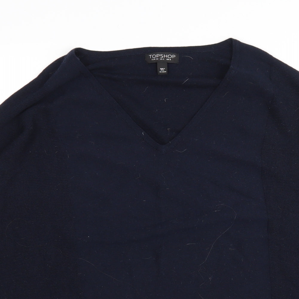Topshop Womens Blue V-Neck  Polyester Pullover Jumper Size 6