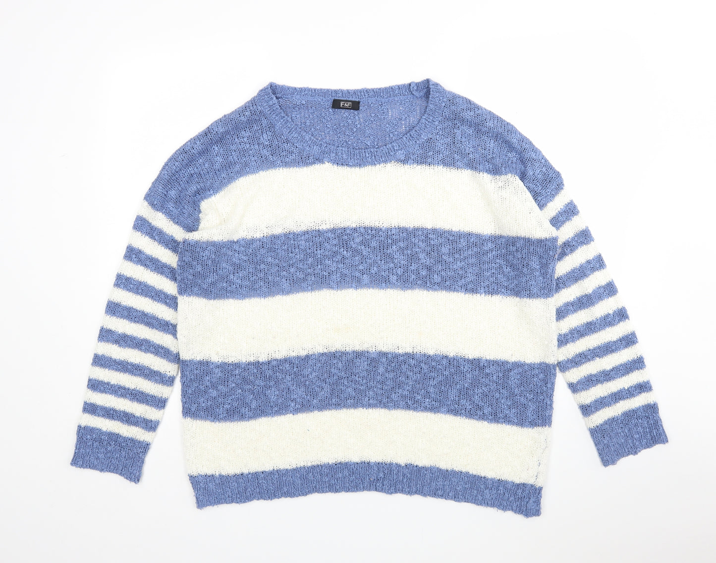 F&F Womens Multicoloured Round Neck Striped Acrylic Pullover Jumper Size 20