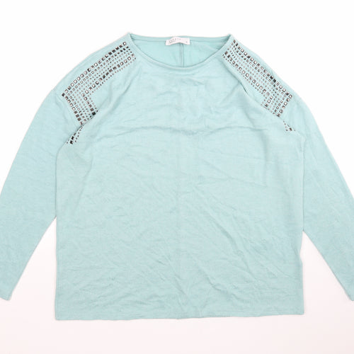 Papaya Womens Green Round Neck  Polyester Pullover Jumper Size M