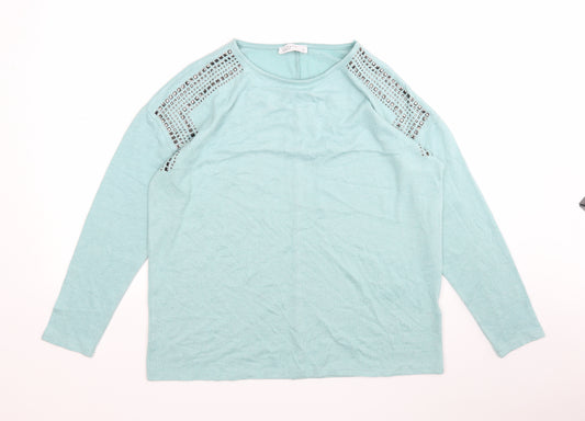 Front view of Papaya women’s green round neck polyester jumper, size M