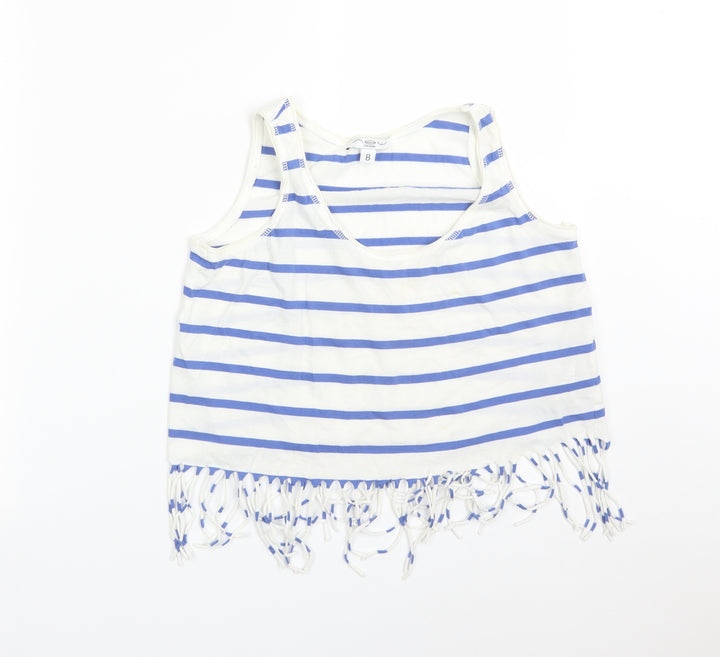 New Look Womens Multicoloured Striped Cotton Basic T-Shirt Size 8 Scoop Neck