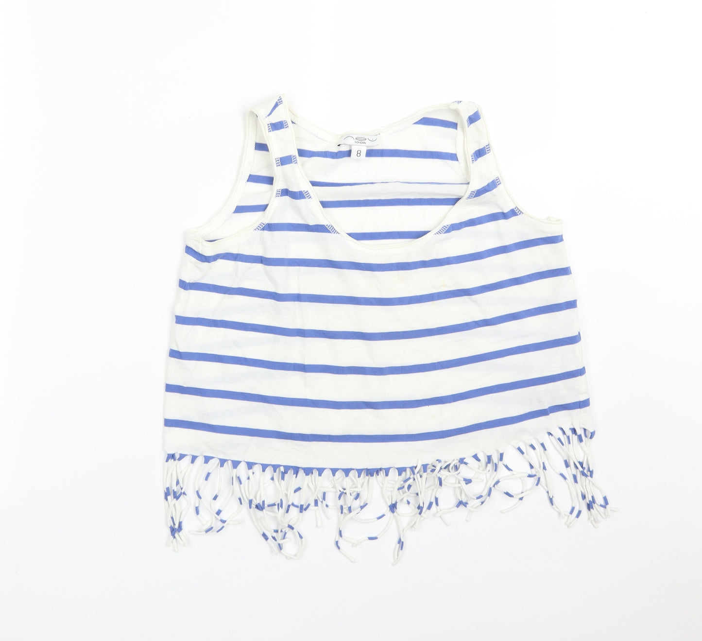 New Look Womens Multicoloured Striped Cotton Basic T-Shirt Size 8 Scoop Neck