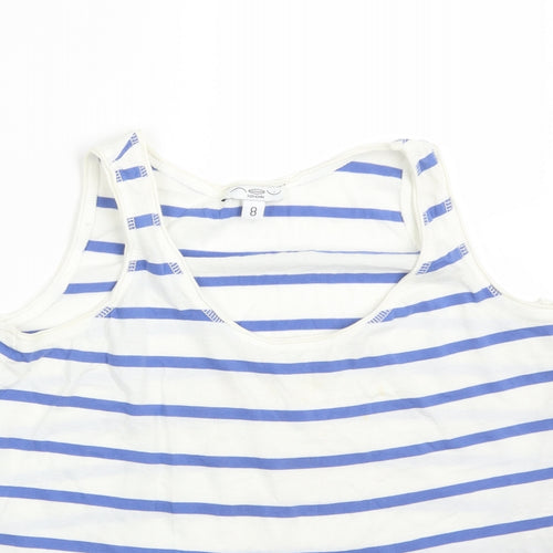New Look Womens Multicoloured Striped Cotton Basic T-Shirt Size 8 Scoop Neck