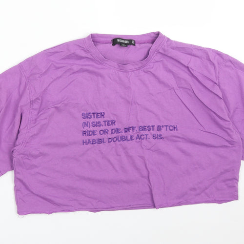 Missguided Womens Purple  Polyester Cropped T-Shirt Size 8 Crew Neck - SISTER
