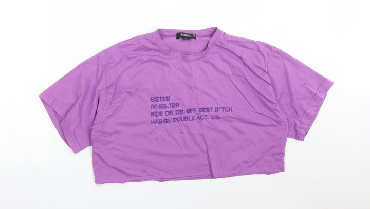 Missguided Womens Purple Polyester Cropped T-Shirt Size 8 Crew Neck - SISTER