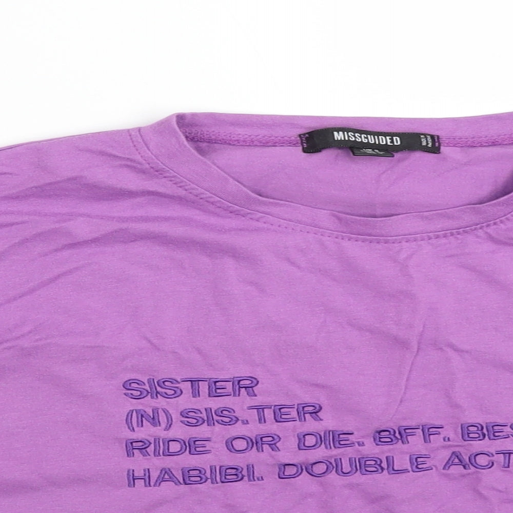 Missguided Womens Purple  Polyester Cropped T-Shirt Size 8 Crew Neck - SISTER