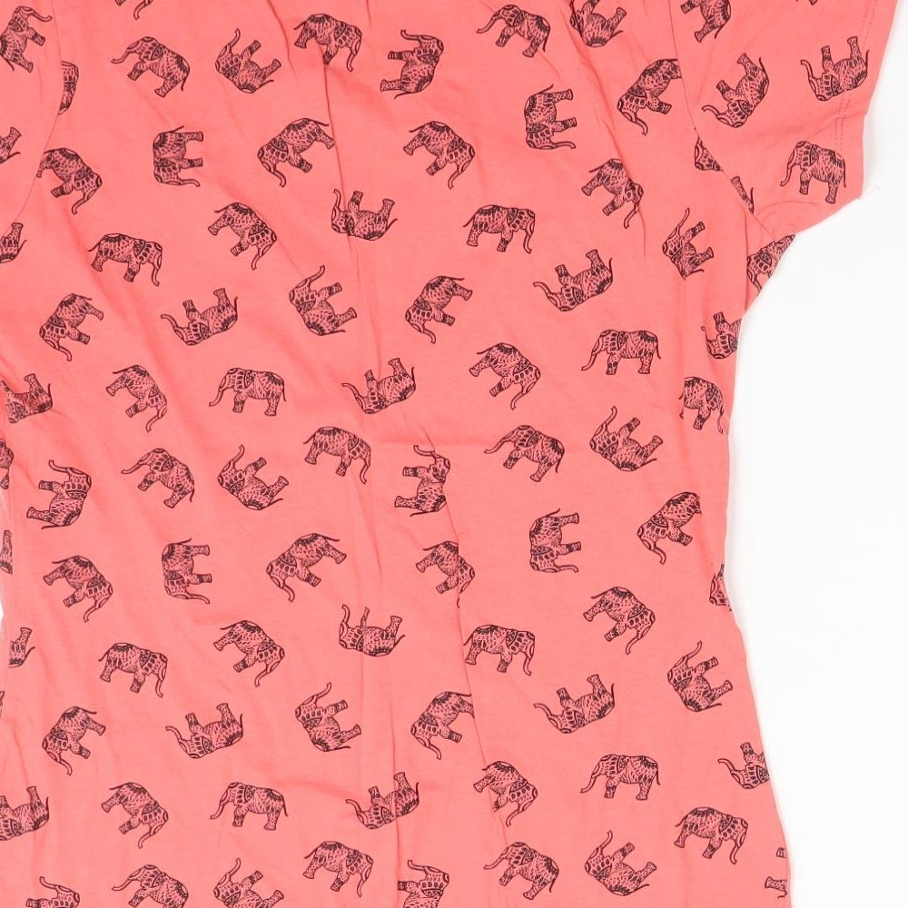 Primark Womens Pink Animal Print Cotton Basic T-Shirt Size 12 Crew Neck - ELEPHANTS