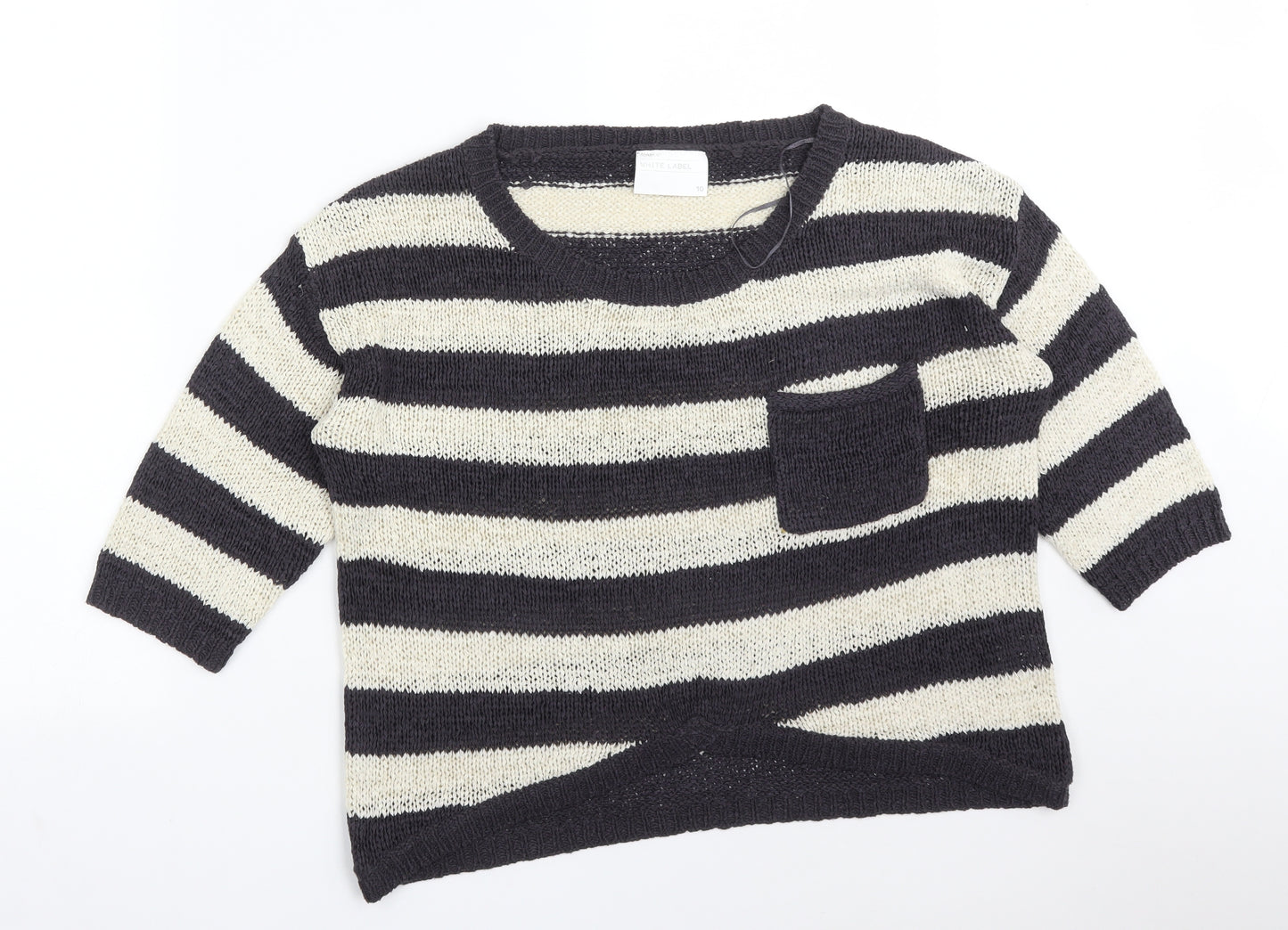 WHITE LABEL Womens Multicoloured Striped Acrylic Basic T-Shirt Size 10 Round Neck