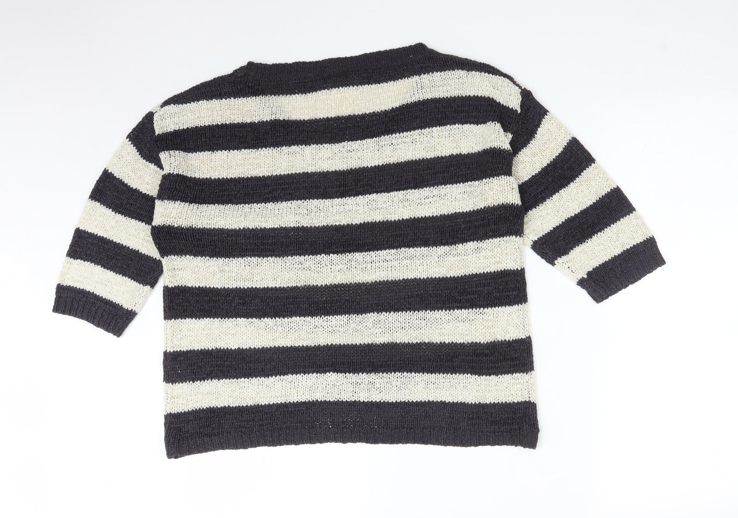 WHITE LABEL Womens Multicoloured Striped Acrylic Basic T-Shirt Size 10 Round Neck