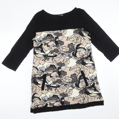 BLUE CHAMELEON Womens Multicoloured Floral Viscose Basic T-Shirt Size L Round Neck