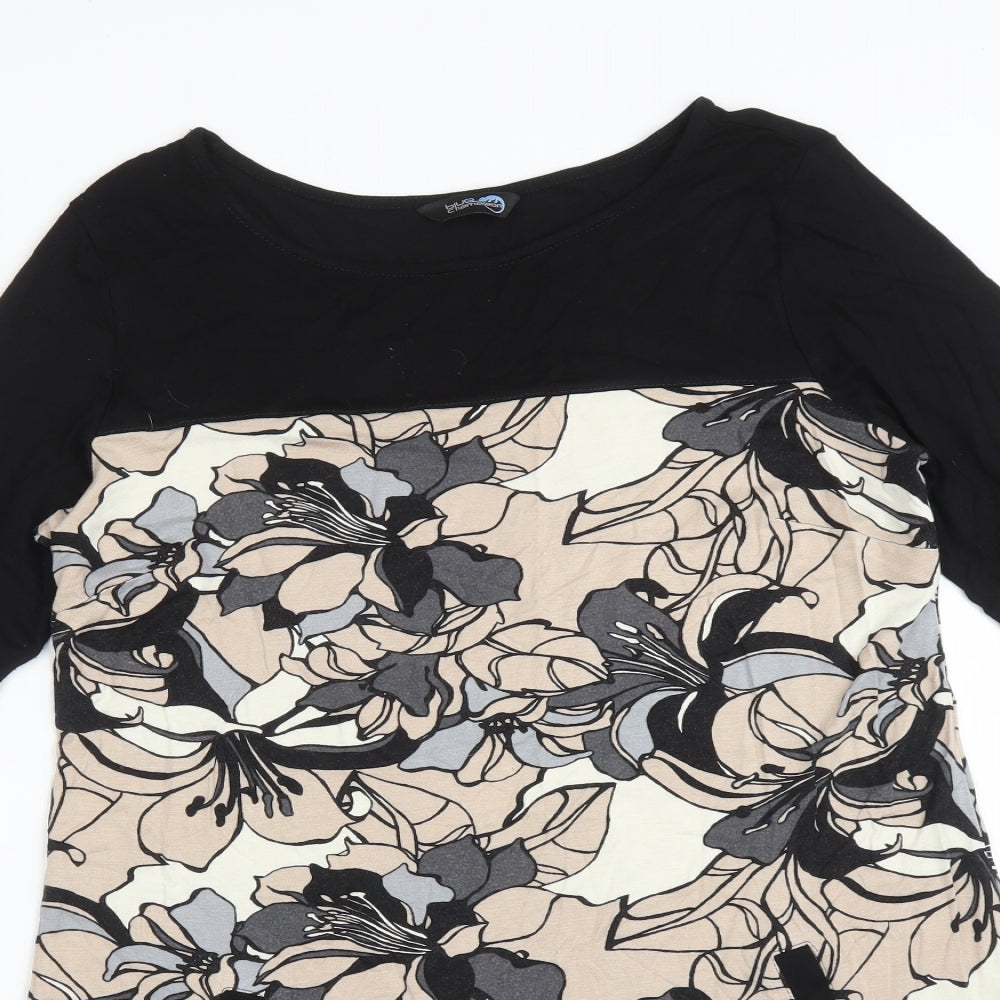 BLUE CHAMELEON Womens Multicoloured Floral Viscose Basic T-Shirt Size L Round Neck