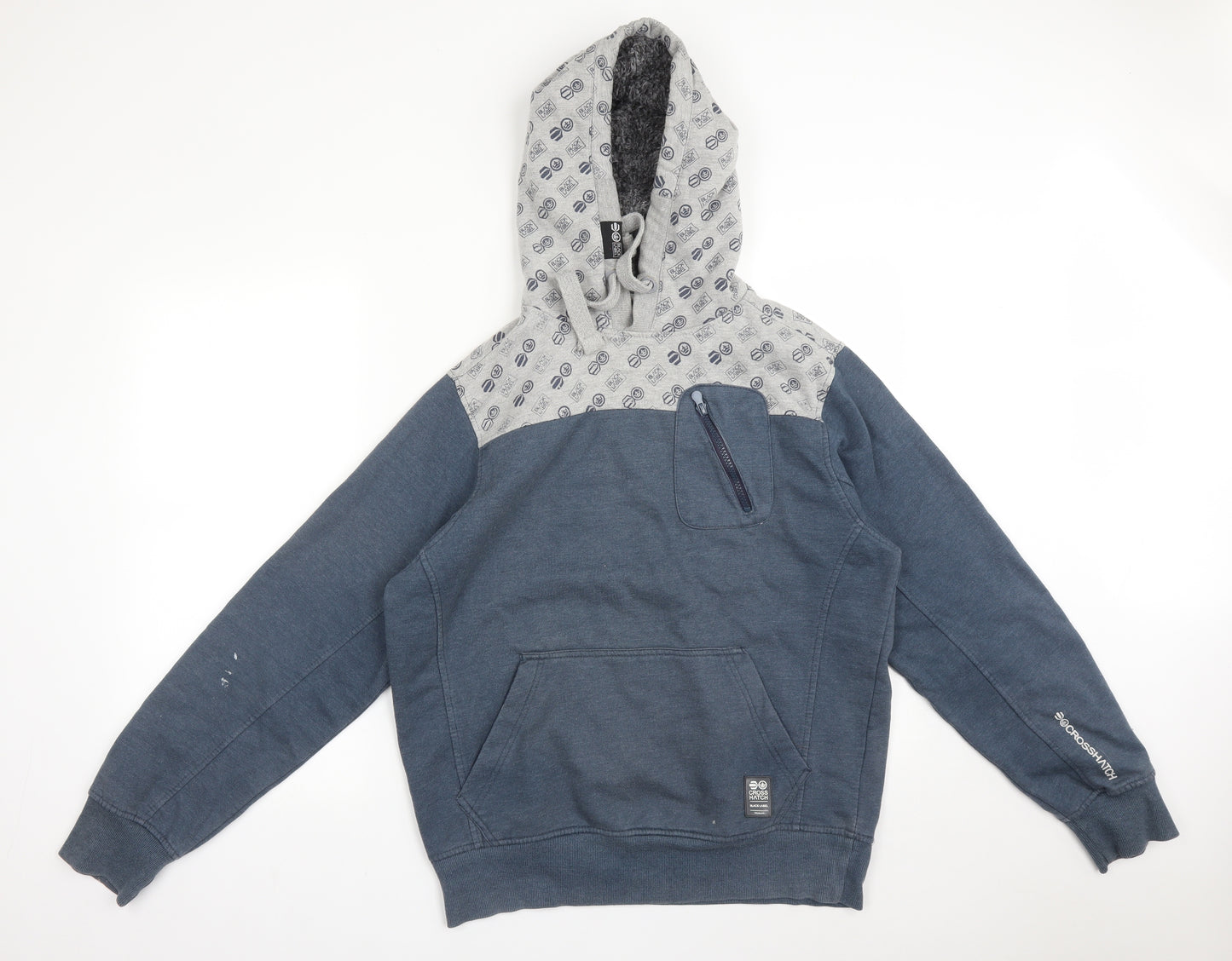 Black Label Mens Blue  Cotton Pullover Hoodie Size L   - CROSSHATCH BLACK LABEL