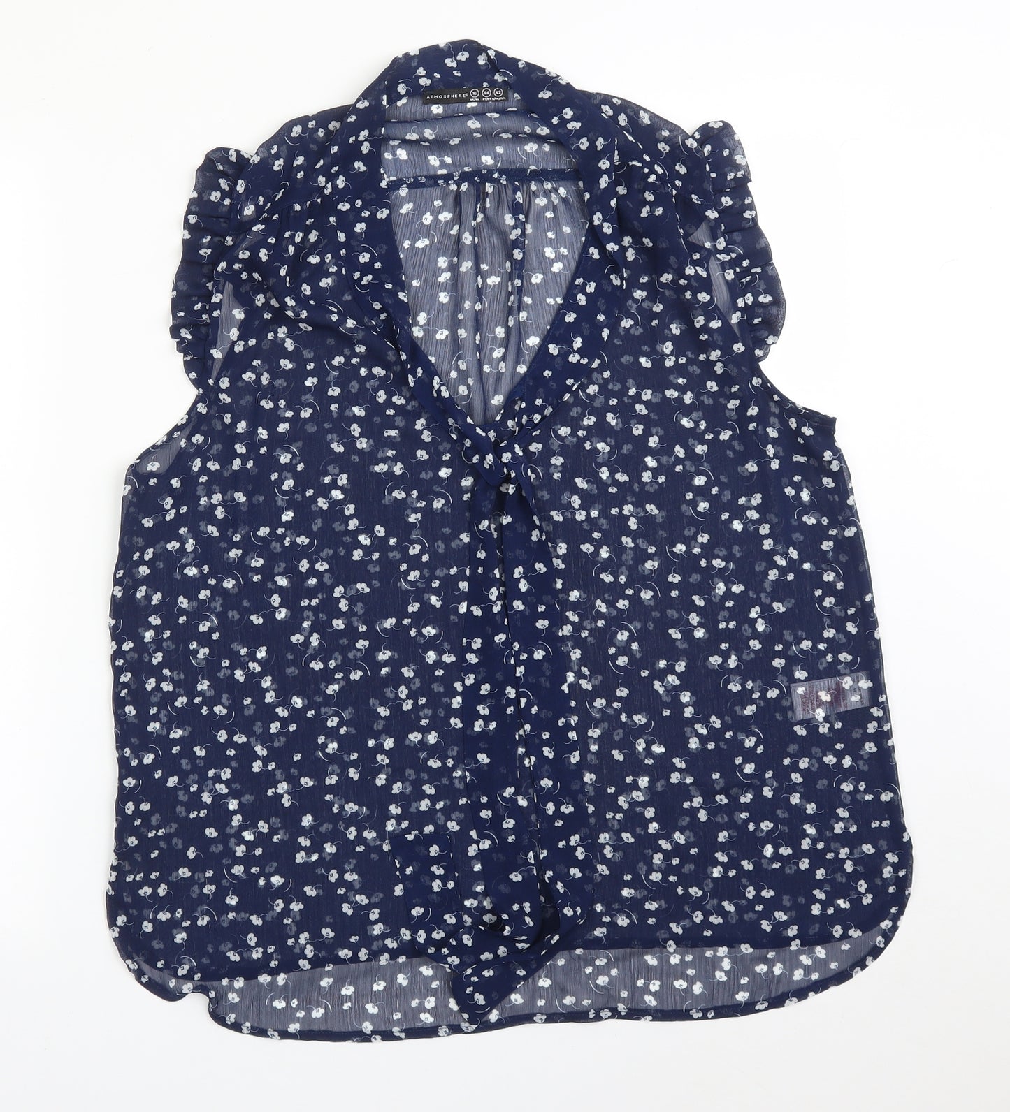 Atmosphere Womens Blue Floral Polyester Basic T-Shirt Size 16 V-Neck