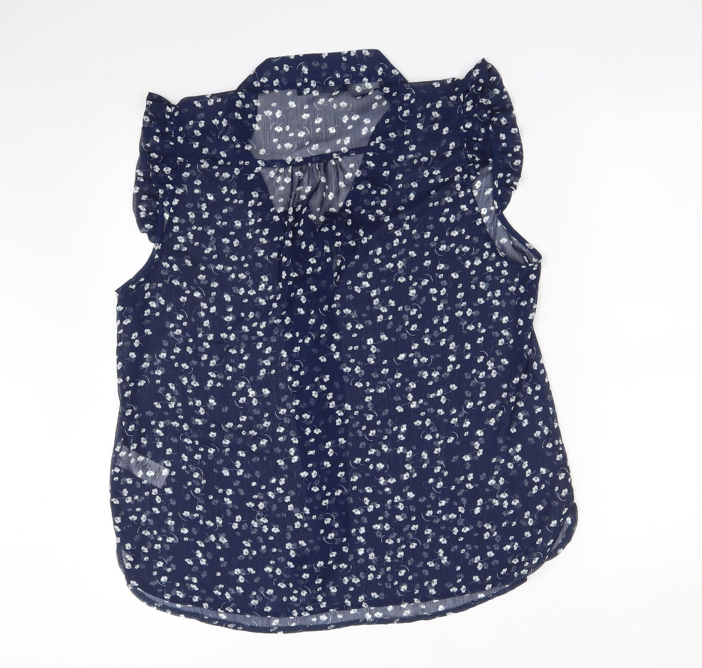 Atmosphere Womens Blue Floral Polyester Basic T-Shirt Size 16 V-Neck