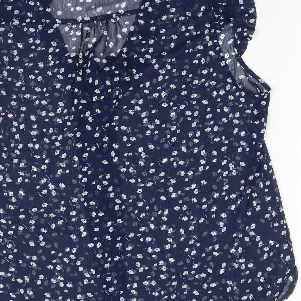 Atmosphere Womens Blue Floral Polyester Basic T-Shirt Size 16 V-Neck