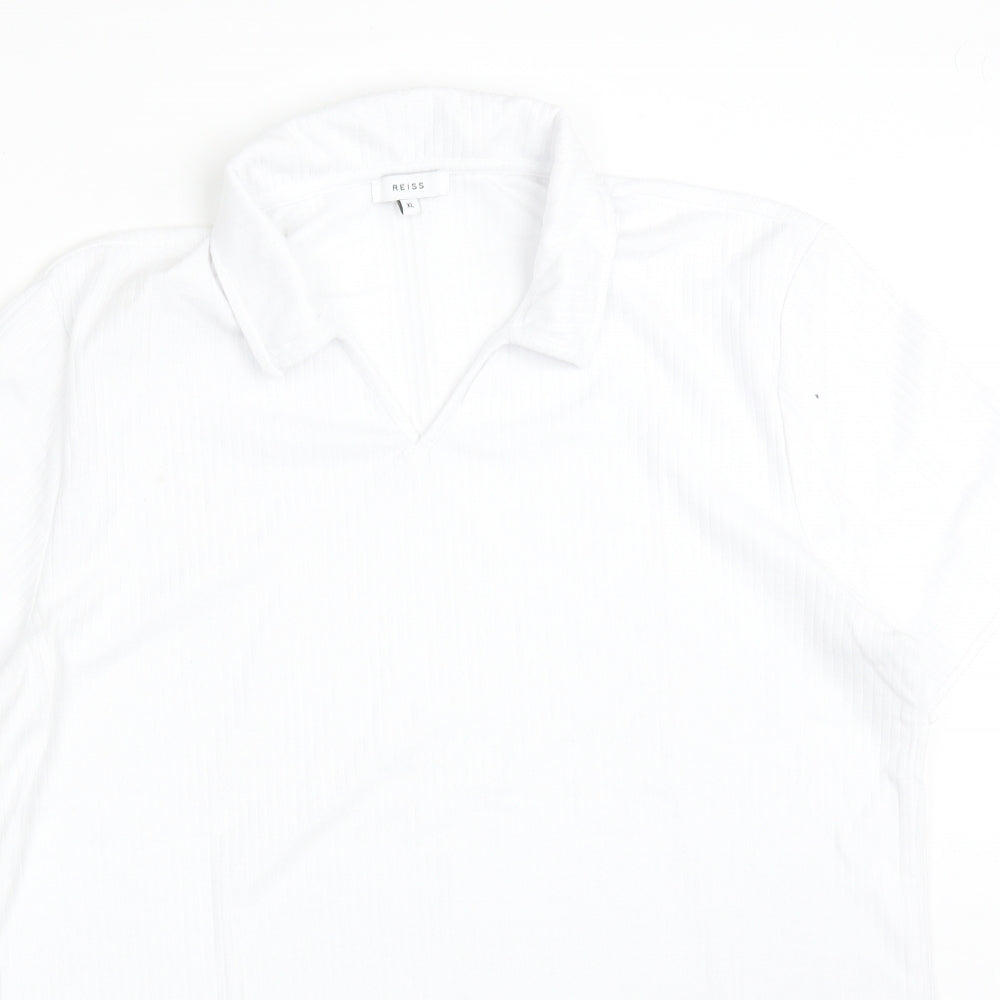 Reiss Mens White Striped Polyester  Polo Size XL Collared