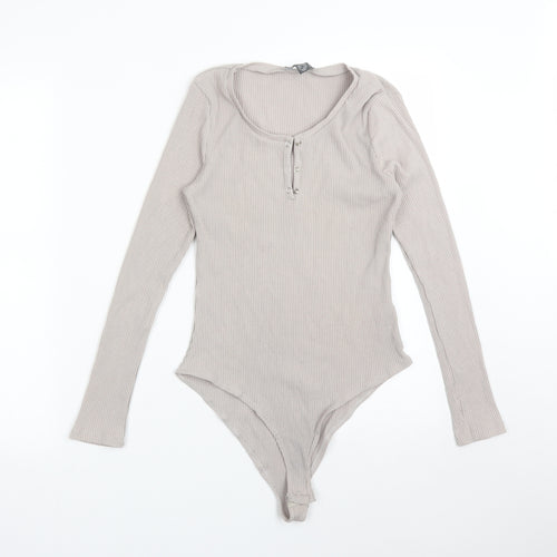 Primark Womens Grey Striped Polyester Bodysuit One-Piece Size S