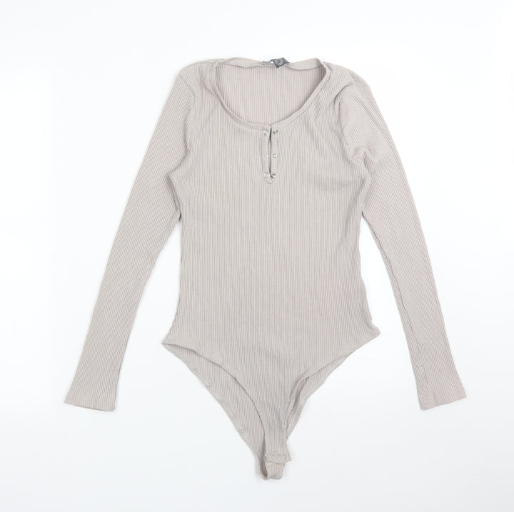 Primark Womens Grey Striped Polyester Bodysuit One-Piece Size S